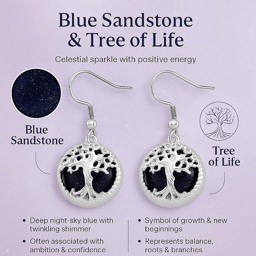 Blue Sandstone Tree of Life Earrings with Hook