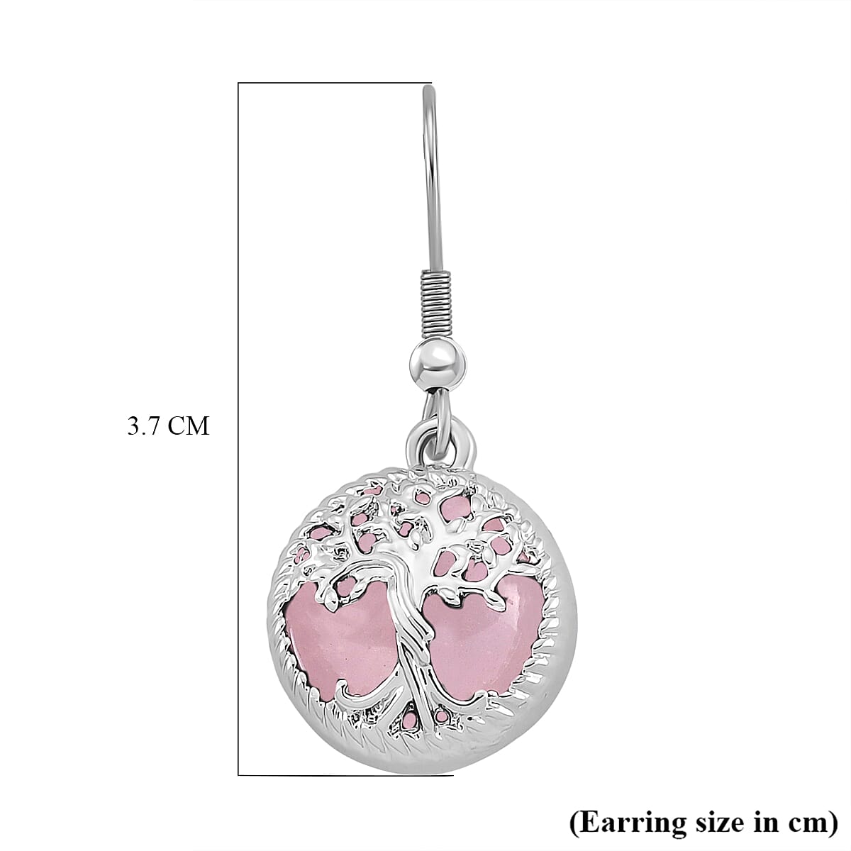 Rose Quartz Tree of Life Earring with Hook in Silver Tone 1.00 Ct.