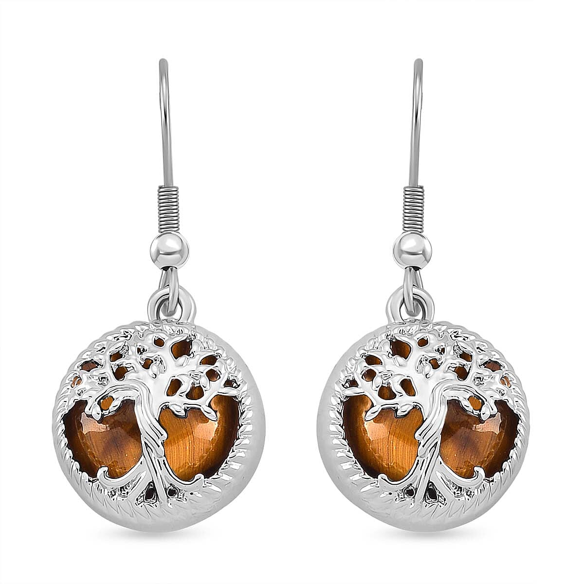 Yellow Tigers Eye Tree of Life Earrings with Hook