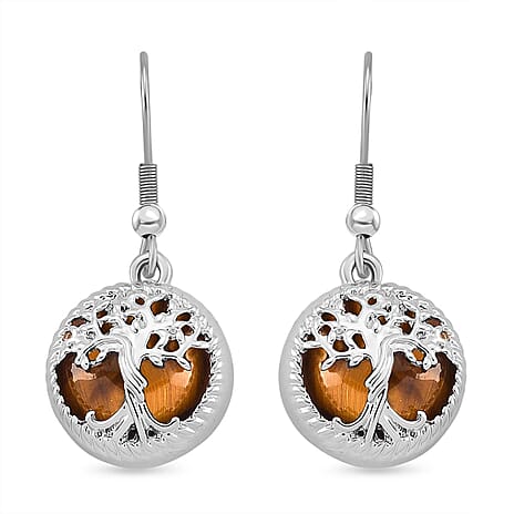 Yellow Tigers Eye Tree of Life Earrings with Hook