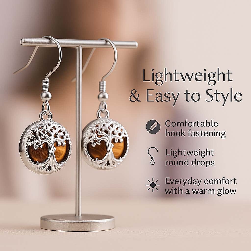 Yellow Tigers Eye Tree of Life Earrings with Hook