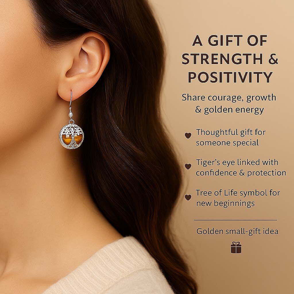 Yellow Tigers Eye Tree of Life Earrings with Hook