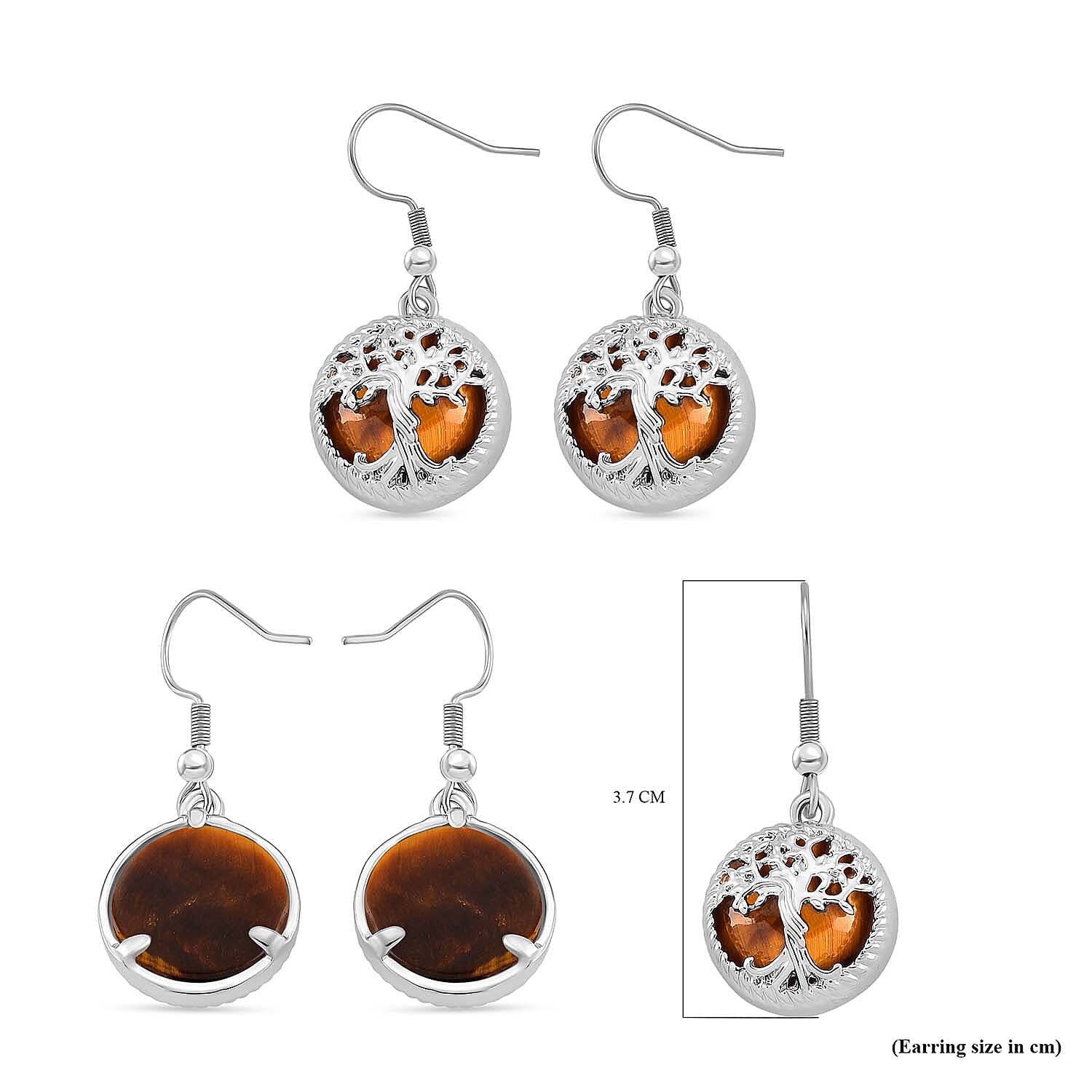 Yellow Tigers Eye Tree of Life Earrings with Hook