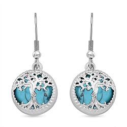 Blue Howlite Tree of Life Earring with Hook in Silver Tone