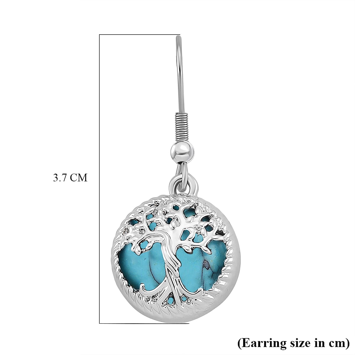 Blue Howlite Tree of Life Earring with Hook in Silver Tone 1.00 Ct.