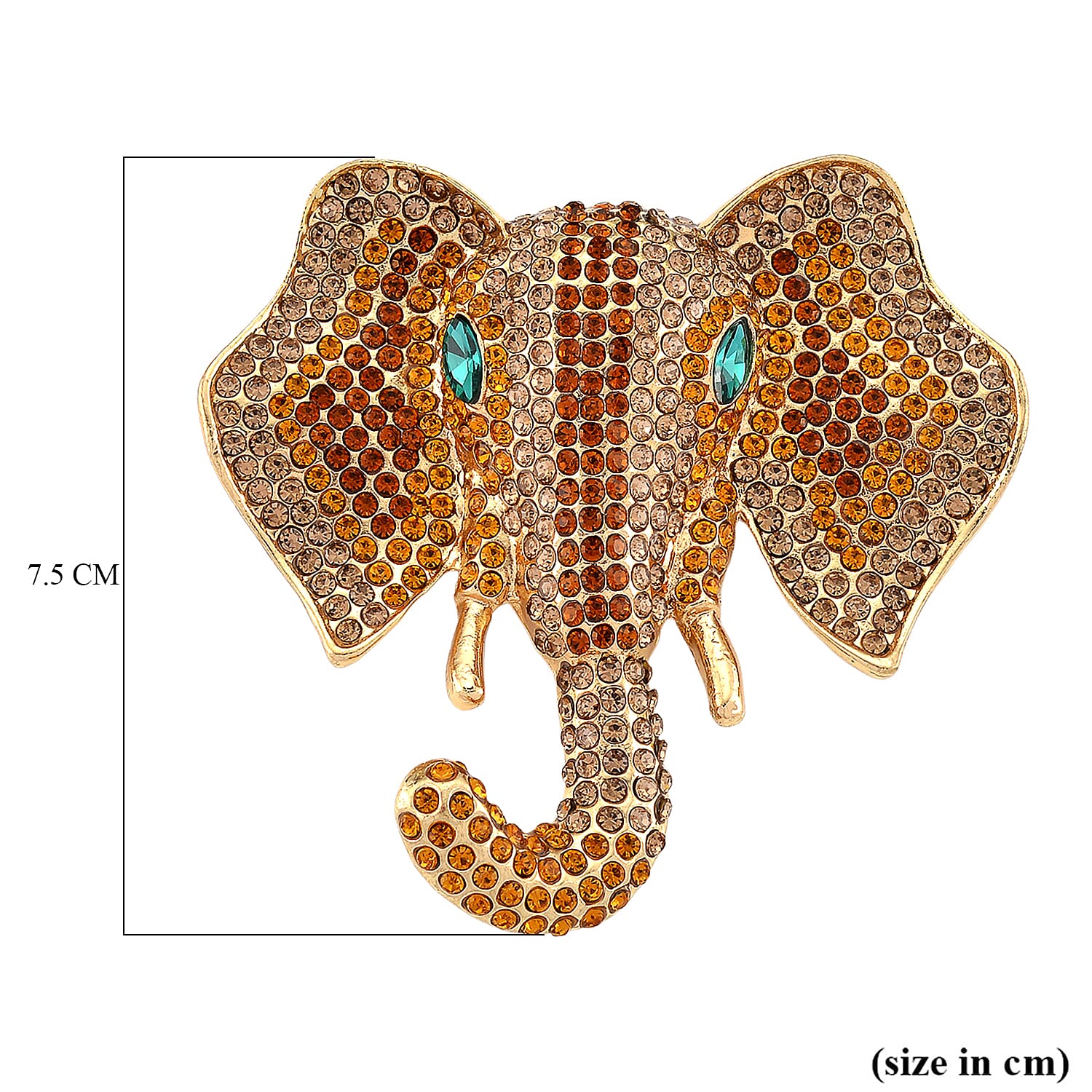 Austrian Multi Color Crystal Elephant Head Brooch in Gold Plated