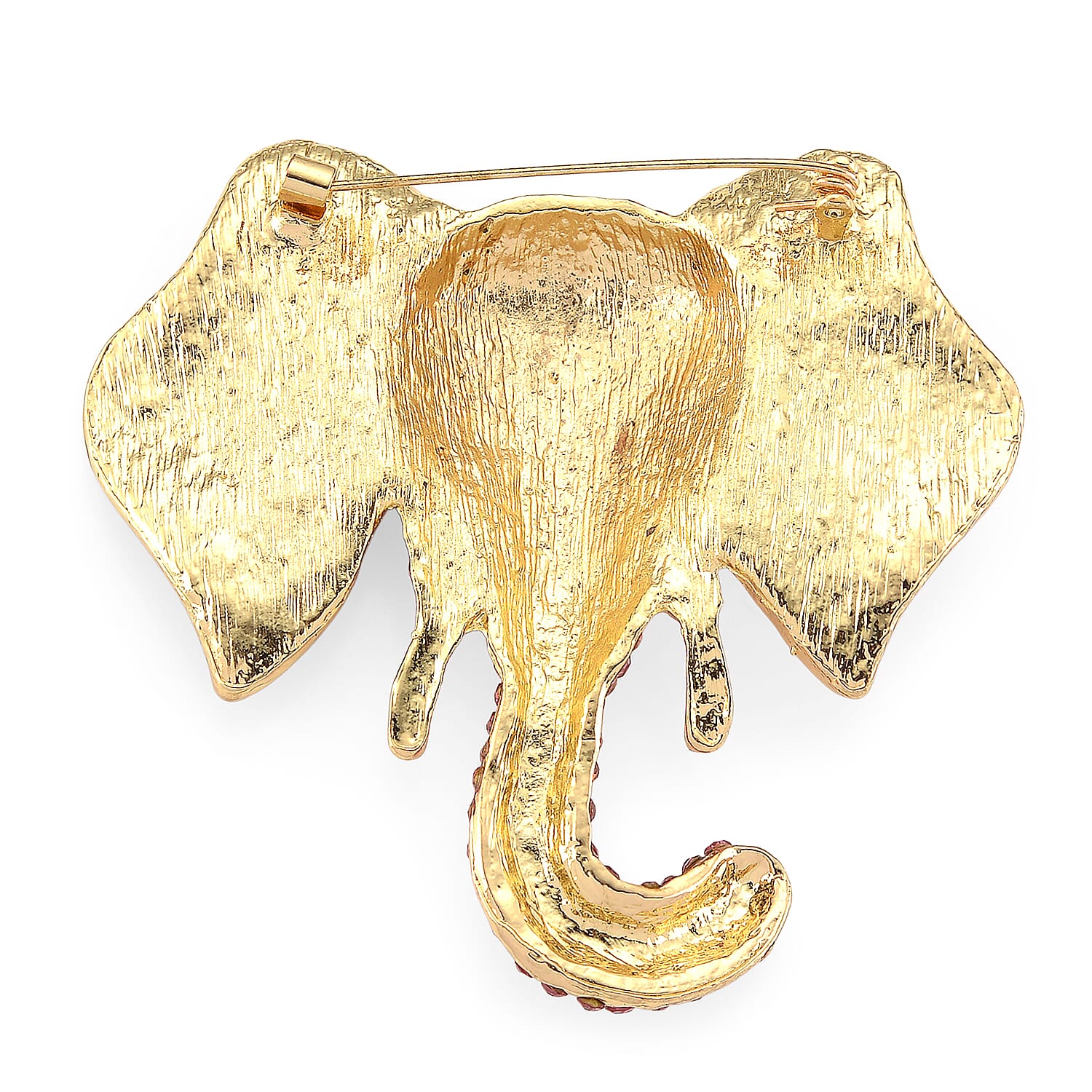 Austrian Multi Color Crystal Elephant Head Brooch in Gold Plated