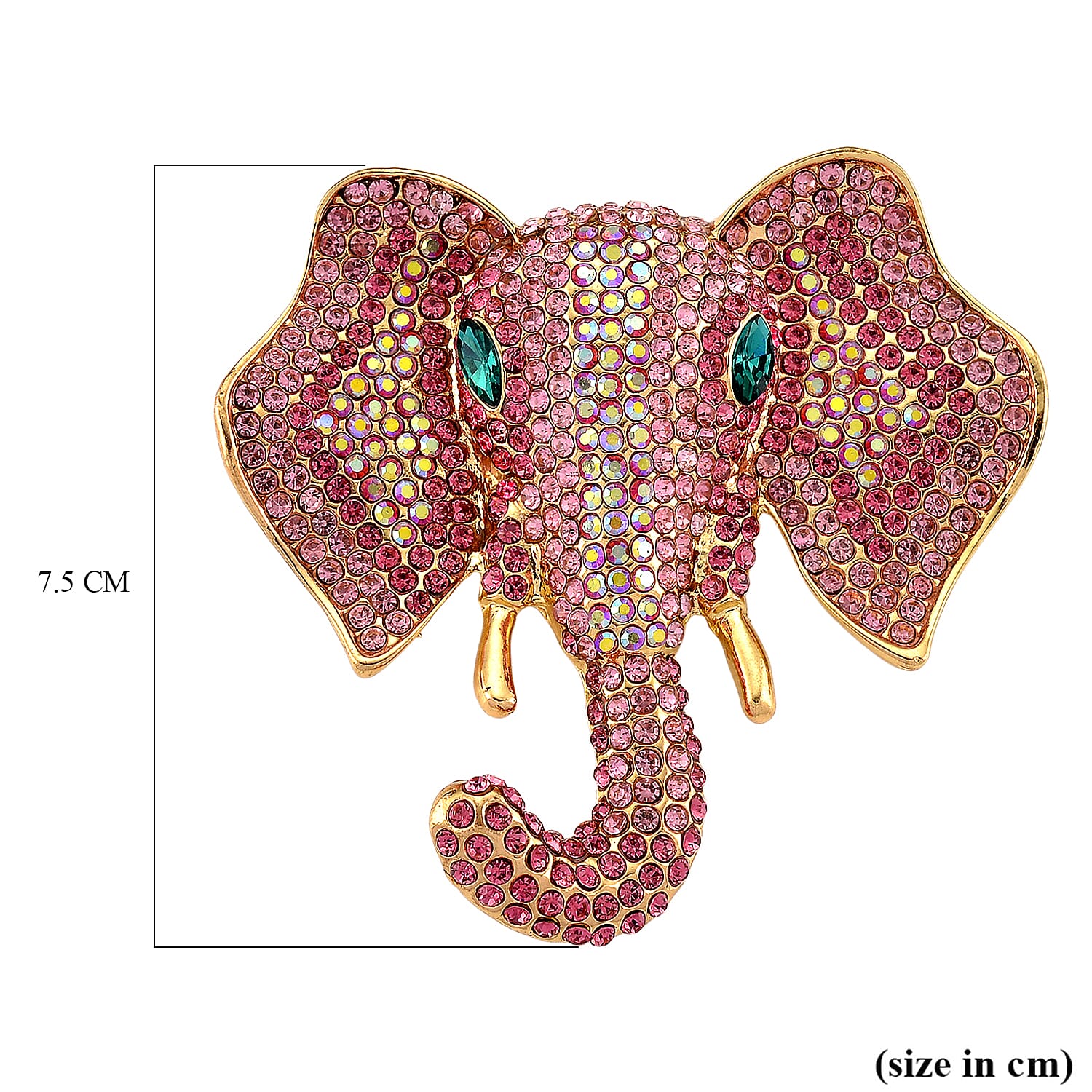 Austrian Multi Color Crystal Elephant Head Brooch in Gold Plated