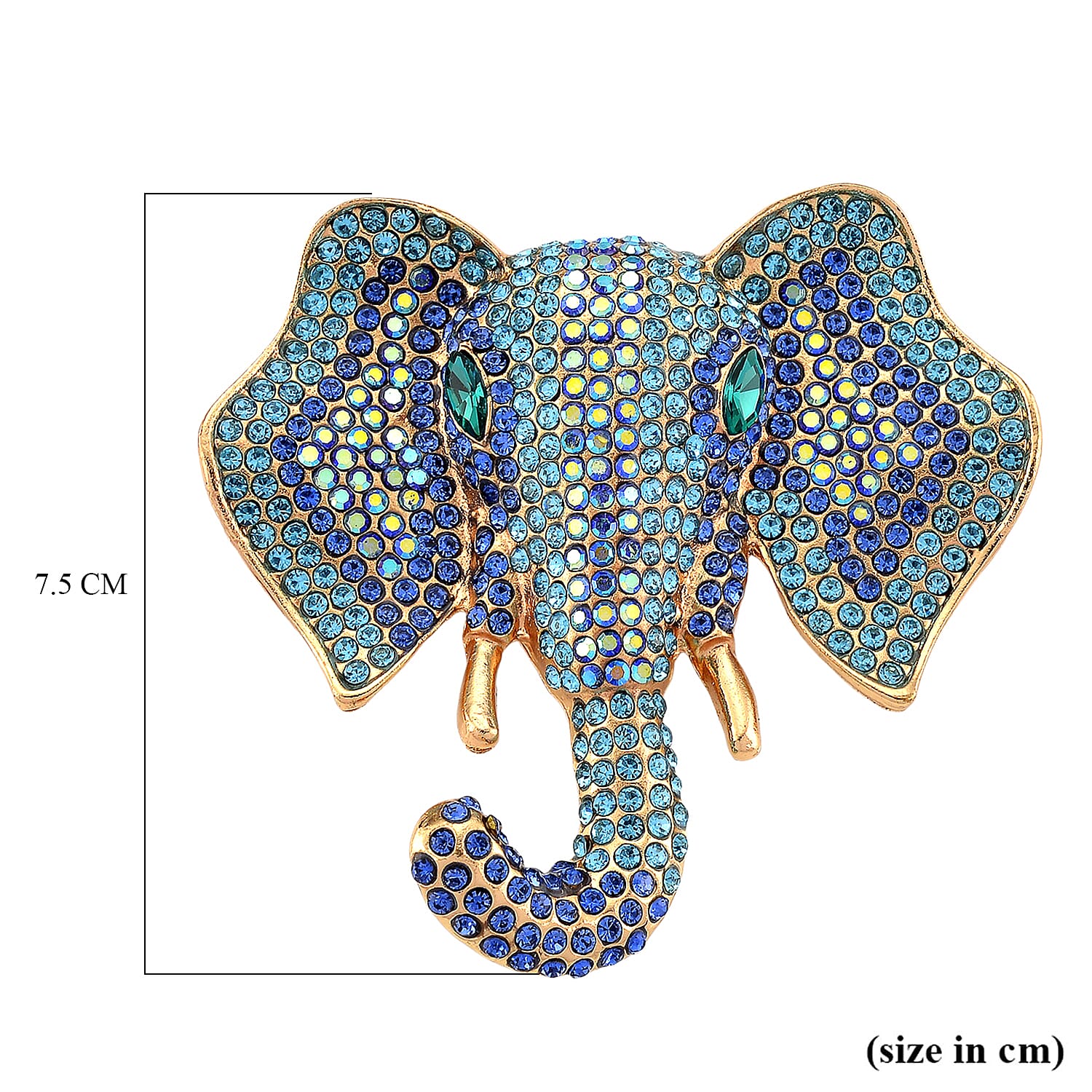 Austrian Multi Color Crystal Elephant Head Brooch in Gold Plated