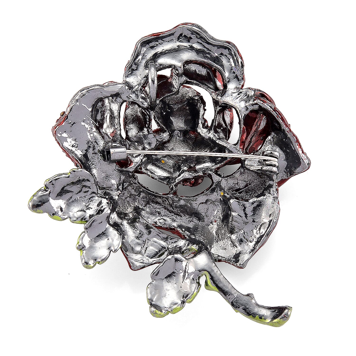 Austrian Red Crystal & Austrian Green Crystal Rose Brooch