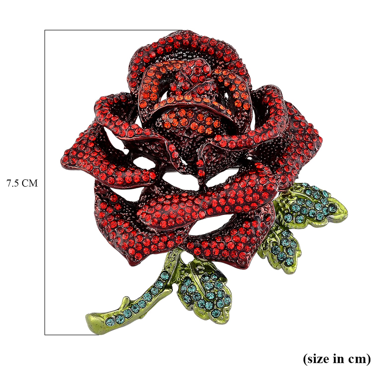 Austrian Red Crystal & Austrian Green Crystal Rose Brooch
