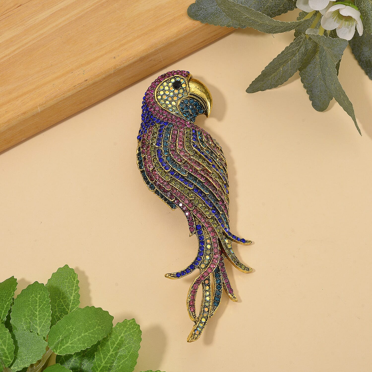 Austrian Multi Colour Crystal Parrot Brooch Cum Pendant