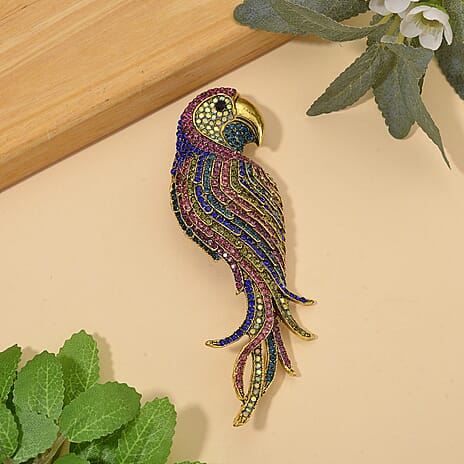 Austrian Multi Colour Crystal Parrot Brooch Cum Pendant