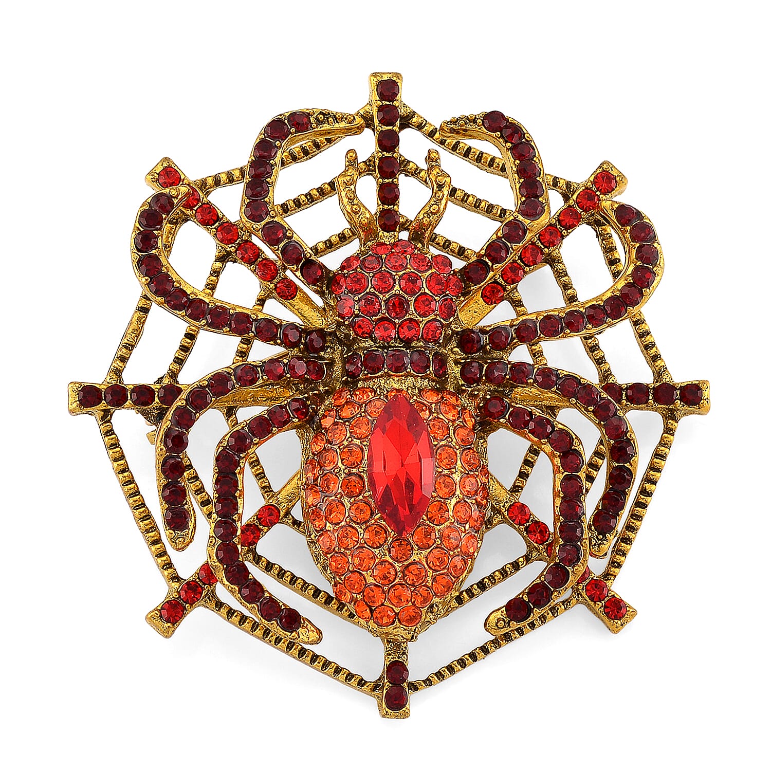 Austrian Red Crystal & Austrian Orange Crystal Spider Brooch Cum Pendant