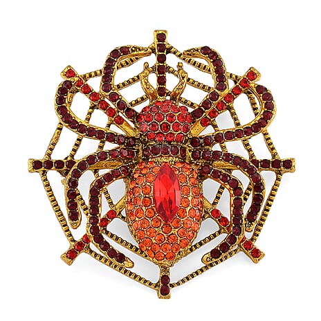 Austrian Red Crystal & Austrian Orange Crystal Spider Brooch Cum Pendant