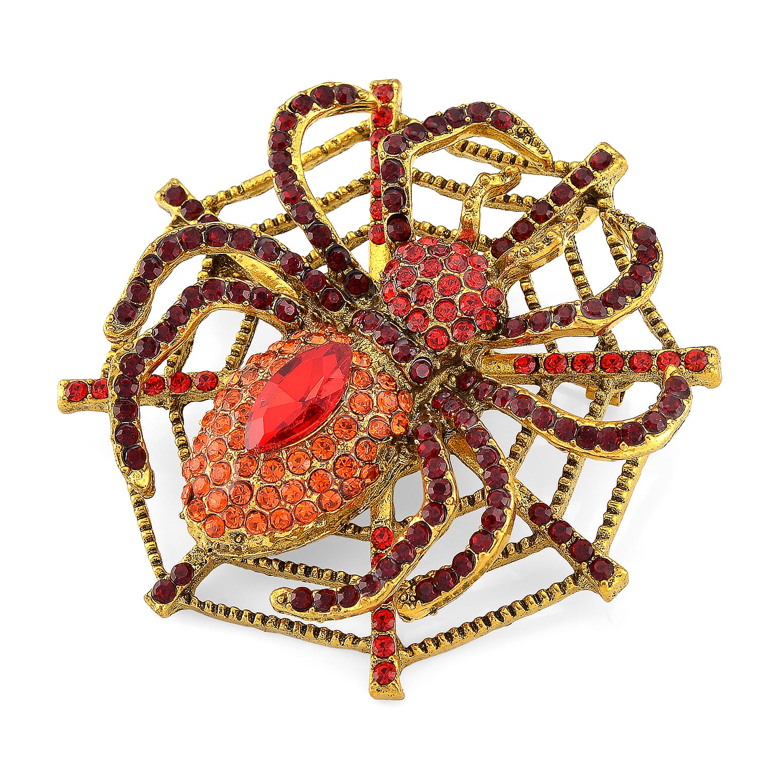 Austrian Red Crystal & Austrian Orange Crystal Spider Brooch Cum Pendant