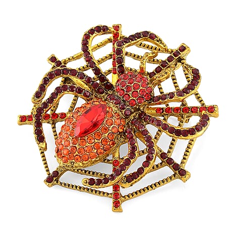 Austrian Red Crystal & Austrian Orange Crystal Spider Brooch Cum Pendant