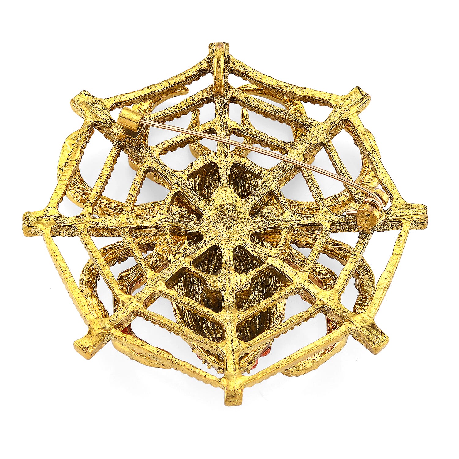 Austrian Red Crystal & Austrian Orange Crystal Spider Brooch Cum Pendant