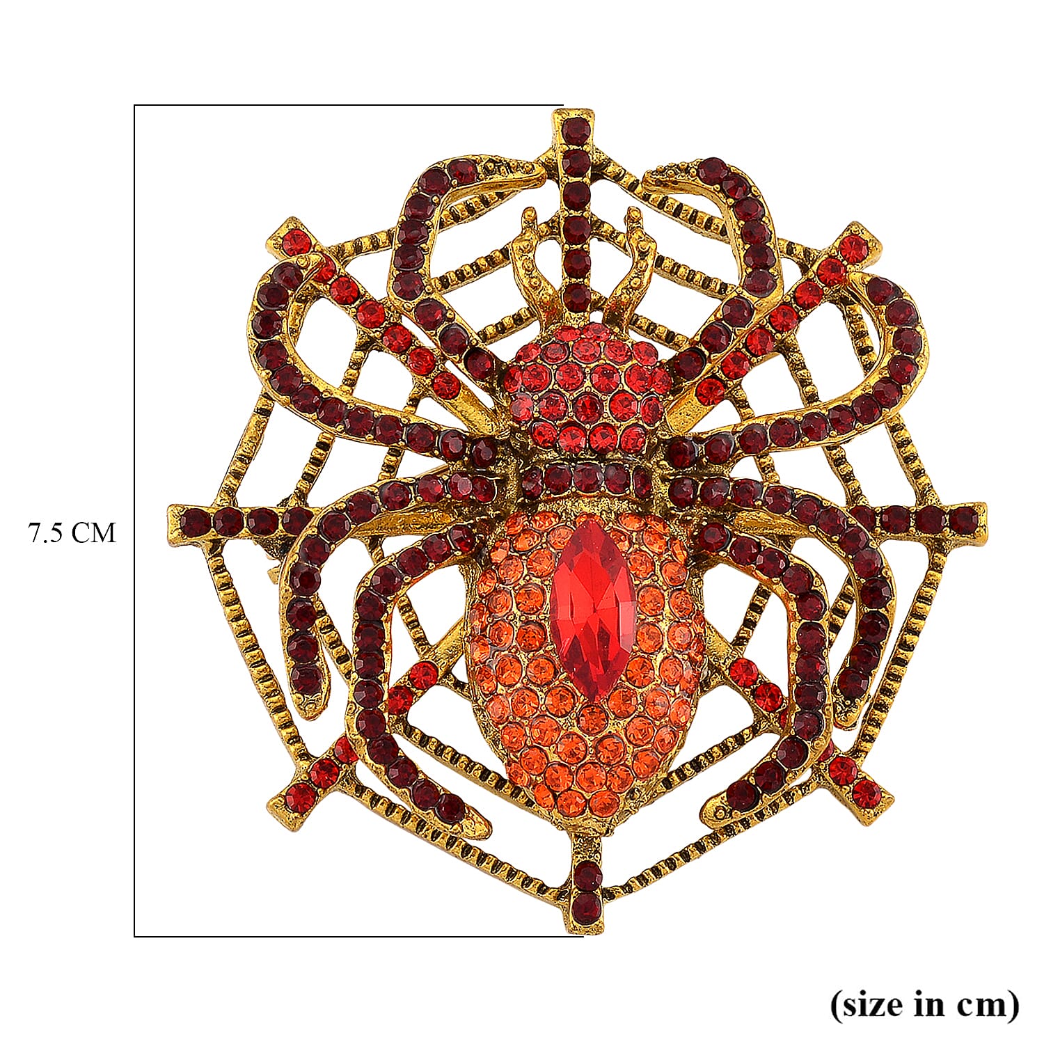 Austrian Red Crystal & Austrian Orange Crystal Spider Brooch Cum Pendant