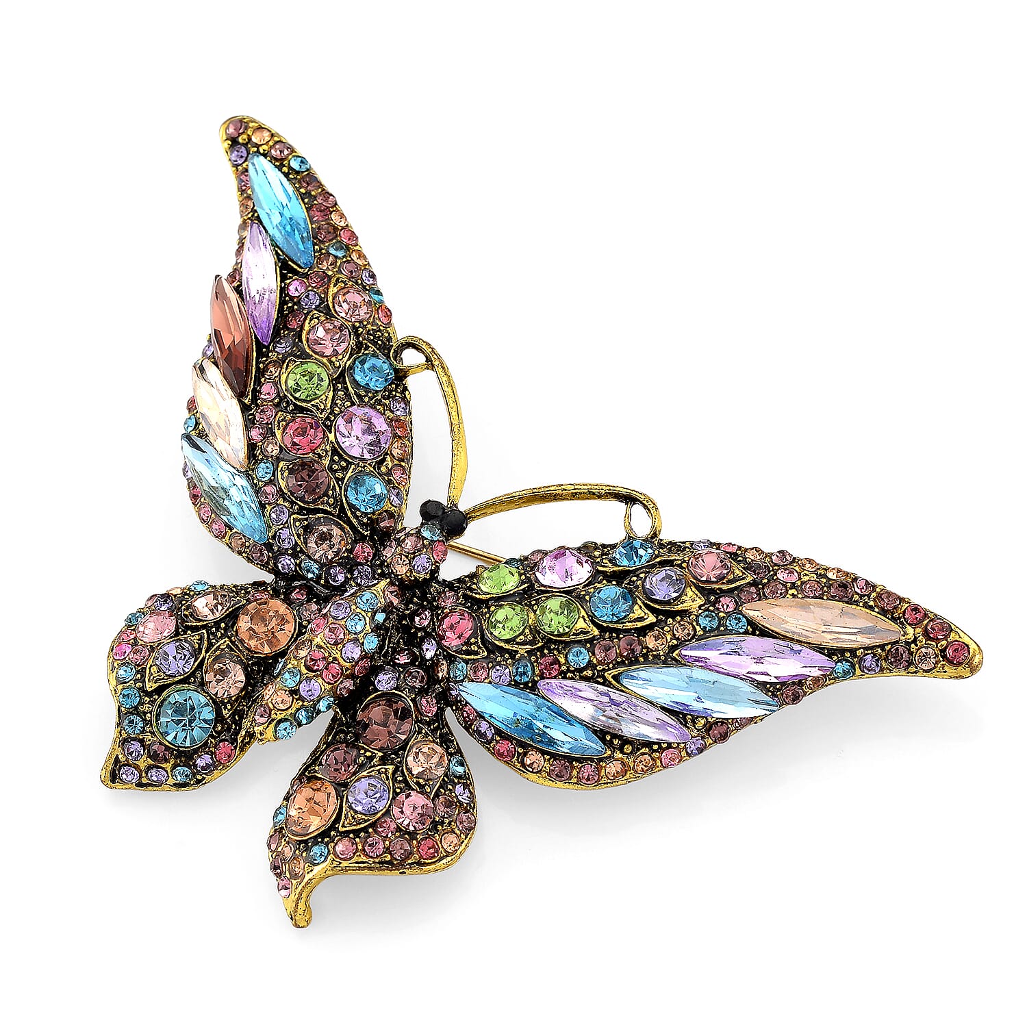 Austrian Multi Colour Crystal Butterfly Brooch