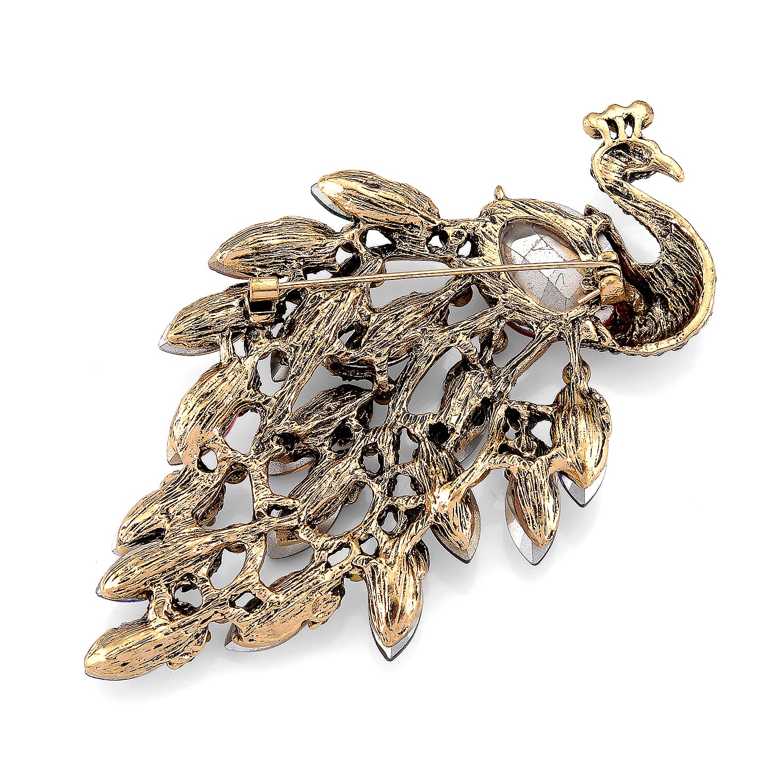 Austrian Multi Color Crystal Peacock Brooch