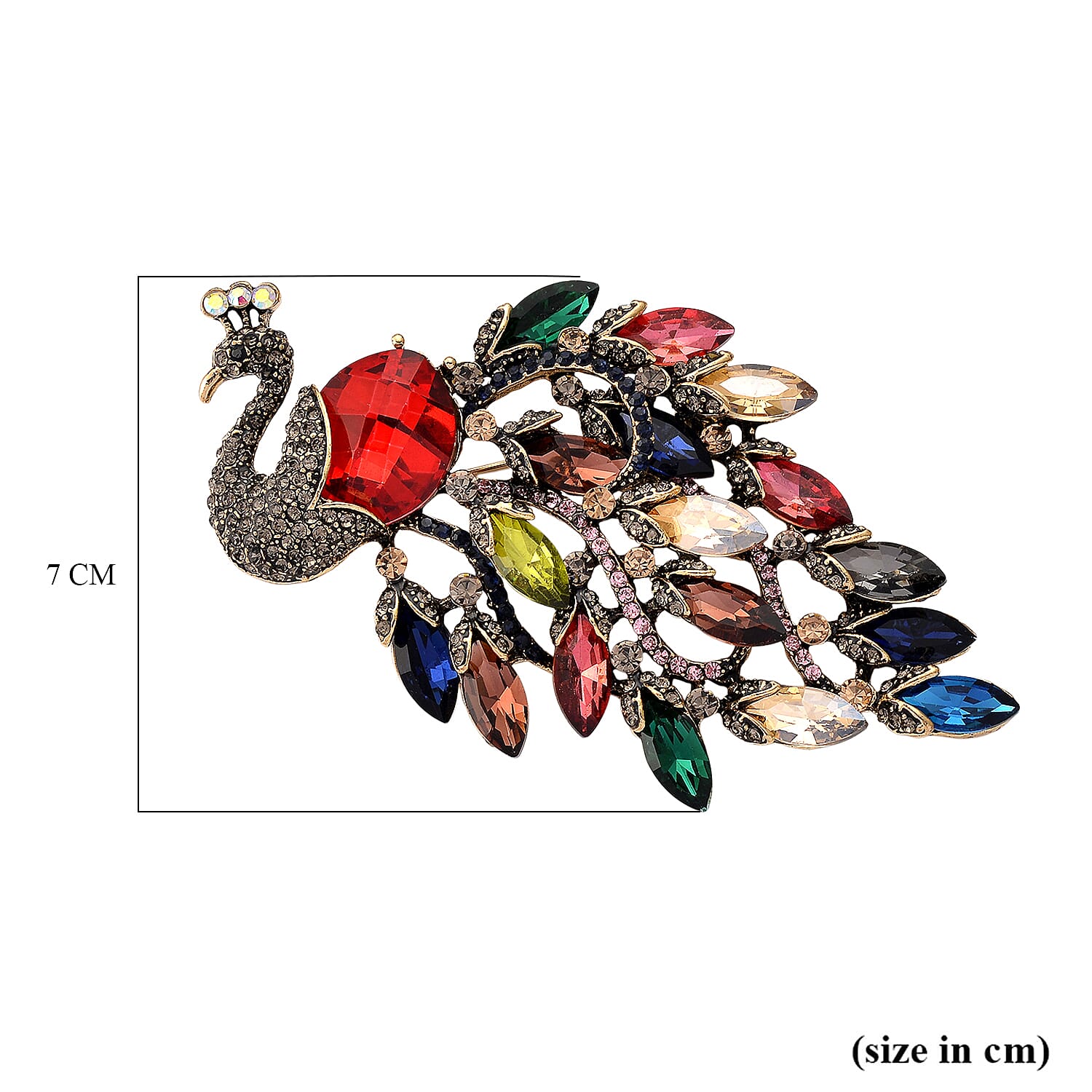 Austrian Multi Color Crystal Peacock Brooch