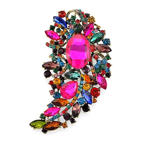 Austrian Multi Colour Crystal Brooch Cum Pendant in Gold Tone