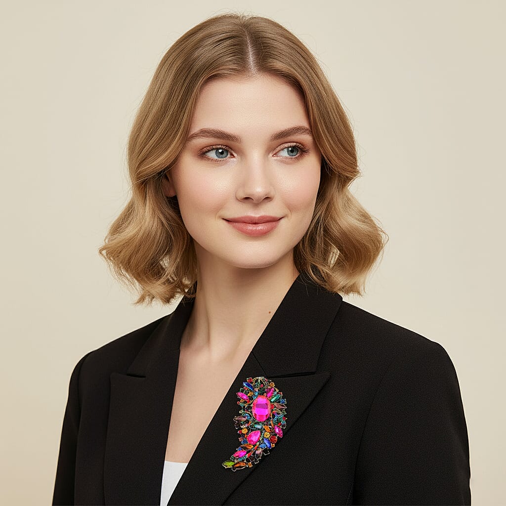 Austrian Multi Colour Crystal Brooch Cum Pendant in Gold Tone