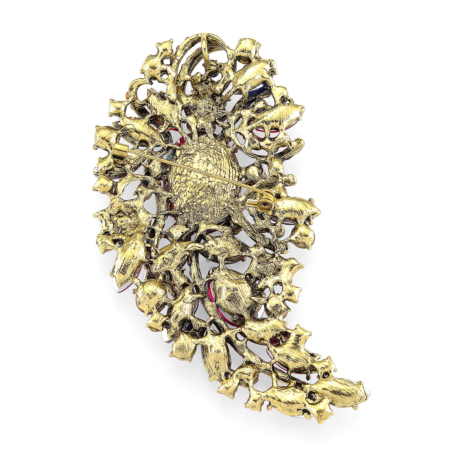 Austrian Multi Colour Crystal Brooch Cum Pendant in Gold Tone