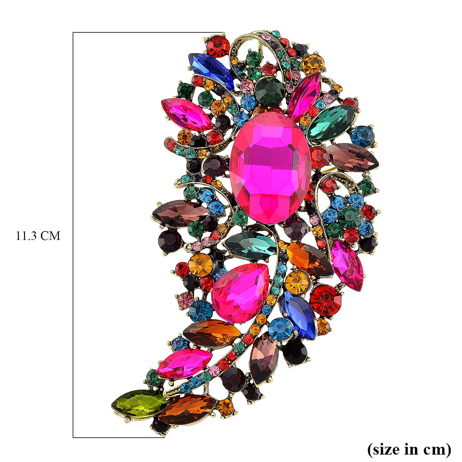 Austrian Multi Colour Crystal Brooch Cum Pendant in Gold Tone