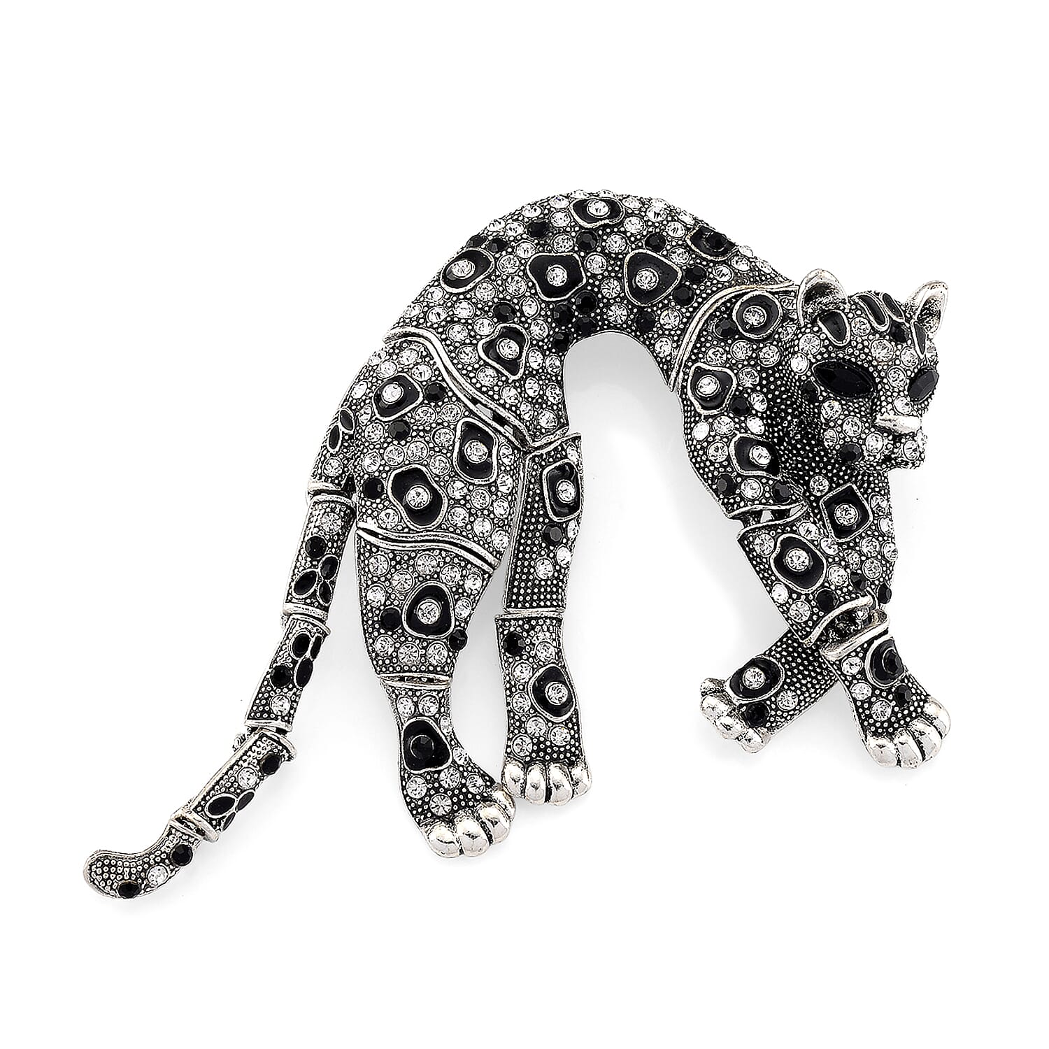 Austrian Multi Colour Crystal & Austrian Black Crystal Leopard Brooch Cum Pendant