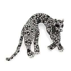 Austrian Blue Crystal & Austrian Black Crystal Leopard Brooch Pendant
