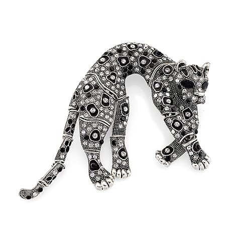 Austrian Multi Colour Crystal & Austrian Black Crystal Leopard Brooch Cum Pendant