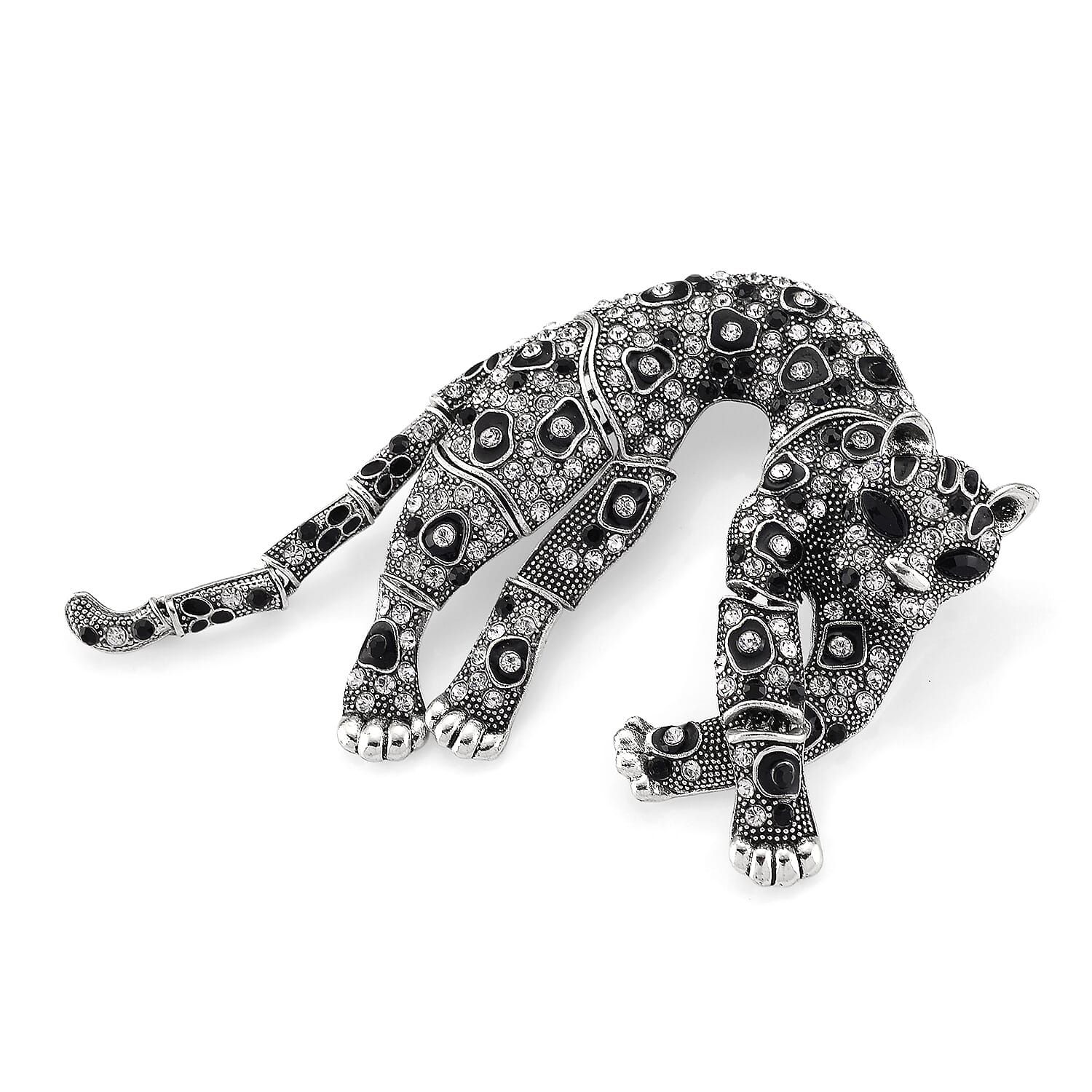 Austrian Multi Colour Crystal & Austrian Black Crystal Leopard Brooch Cum Pendant