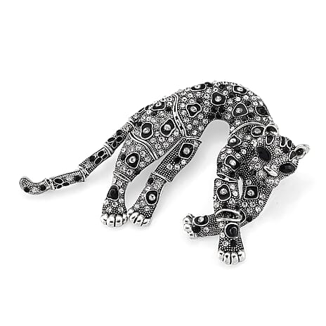 Austrian Multi Colour Crystal & Austrian Black Crystal Leopard Brooch Cum Pendant