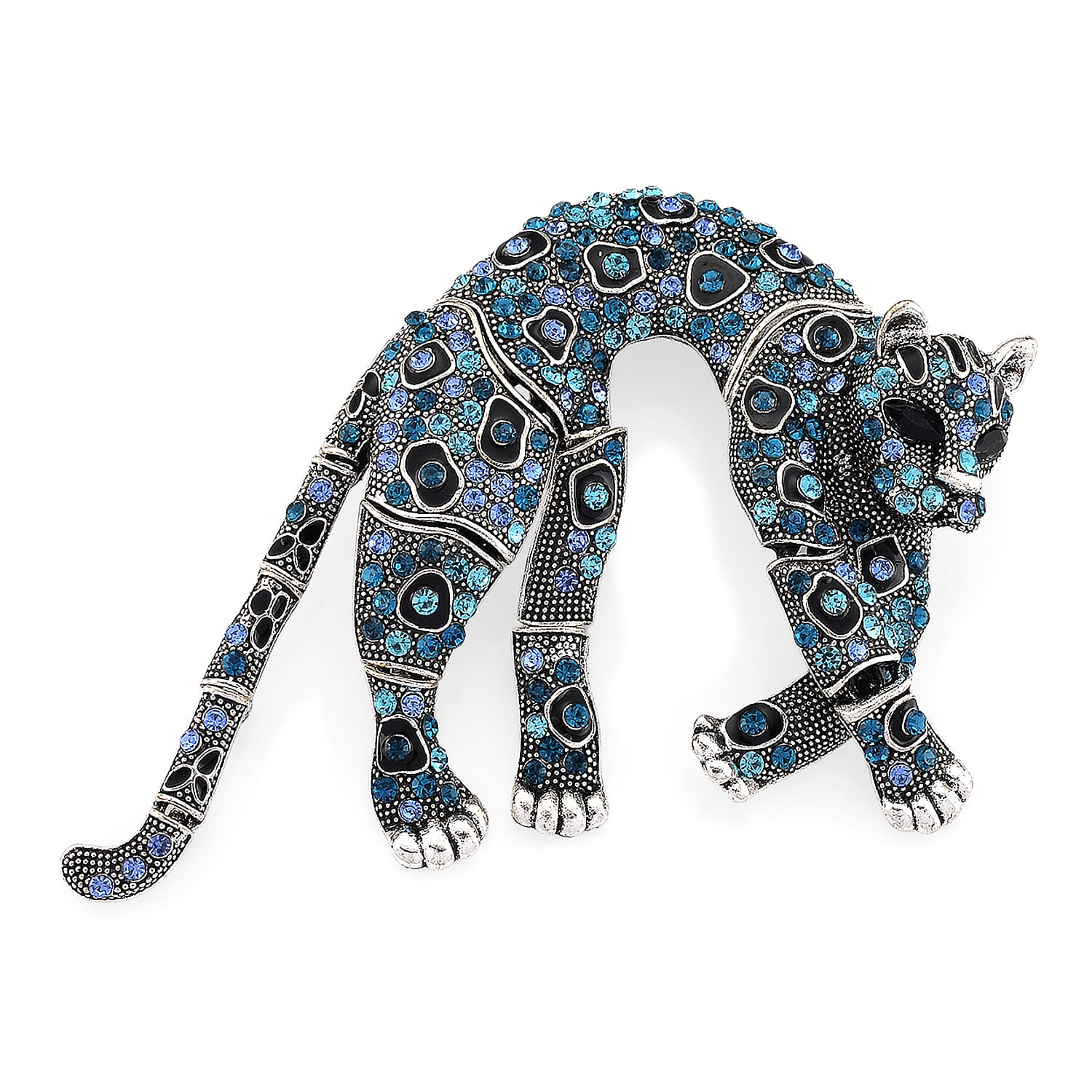 Austrian Blue Crystal & Austrian Black Crystal Leopard Brooch Cum Pendant