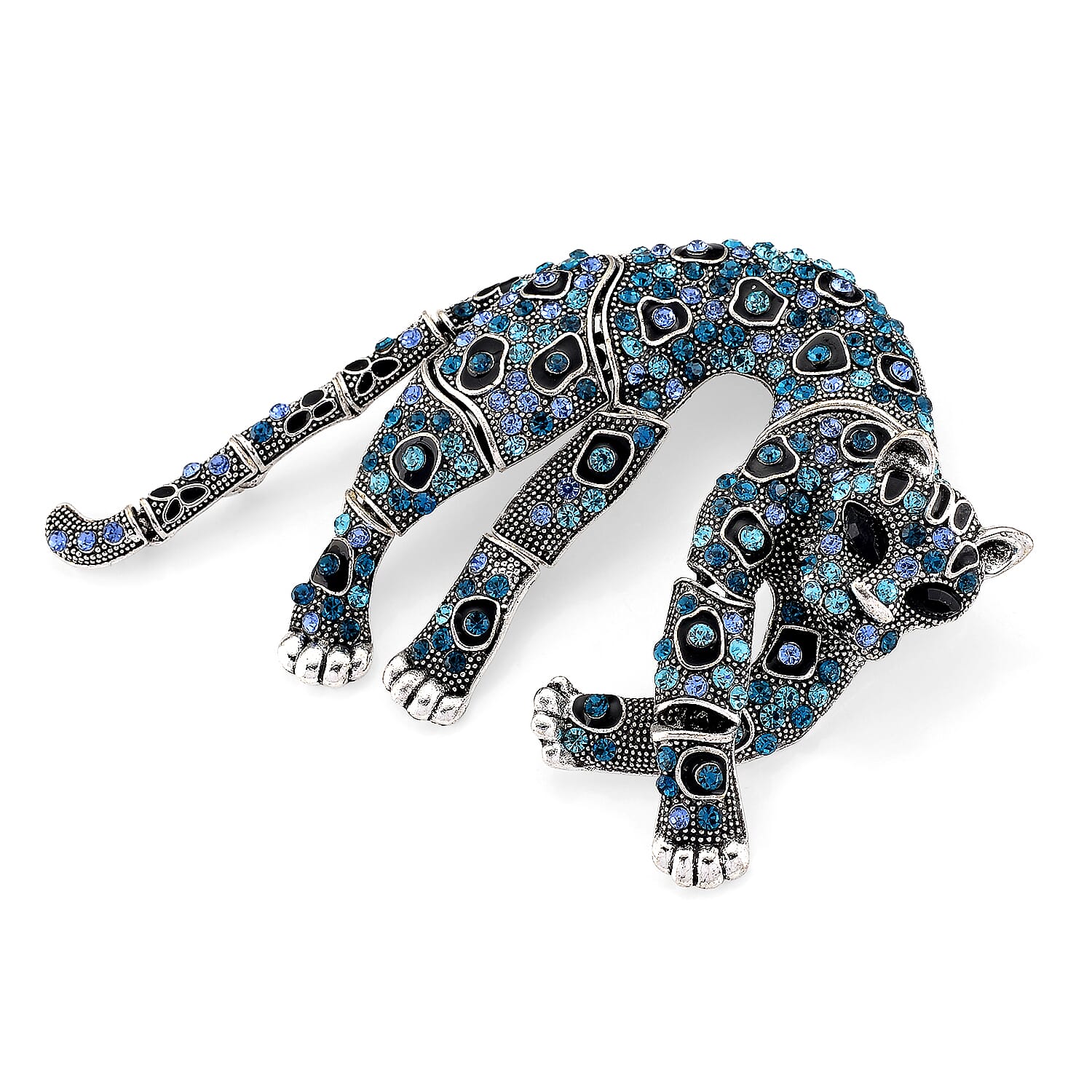 Austrian Blue Crystal & Austrian Black Crystal Leopard Brooch Cum Pendant