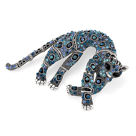 Austrian Blue Crystal & Austrian Black Crystal Leopard Brooch Cum Pendant
