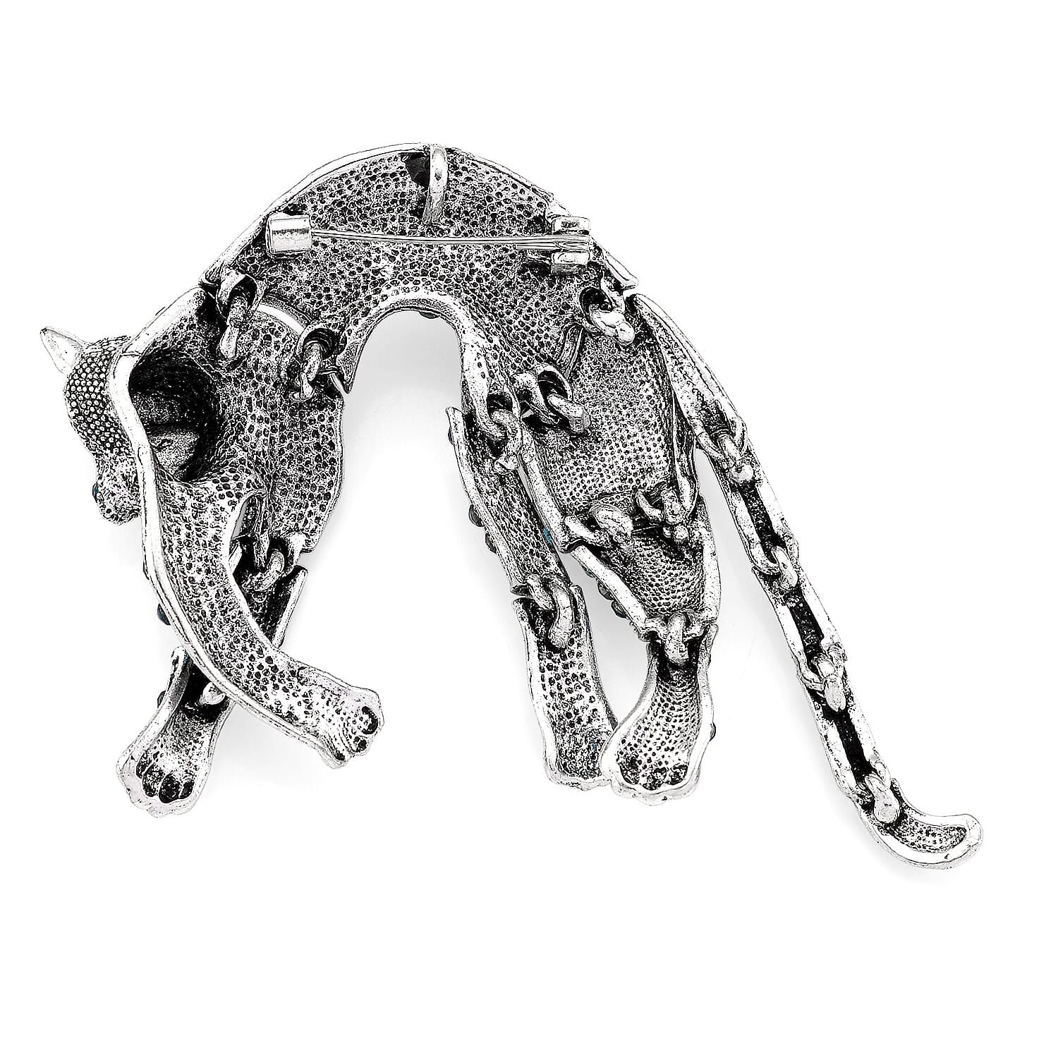 Austrian Blue Crystal & Austrian Black Crystal Leopard Brooch Cum Pendant