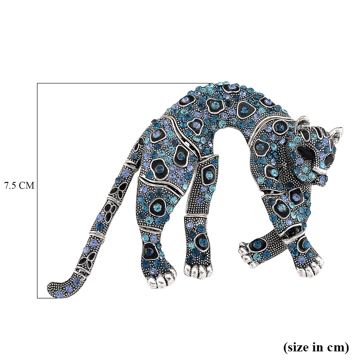 Austrian Blue Crystal & Austrian Black Crystal Leopard Brooch Cum Pendant
