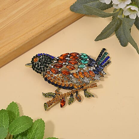 Austrian Multi Colour Crystal Bird Brooch
