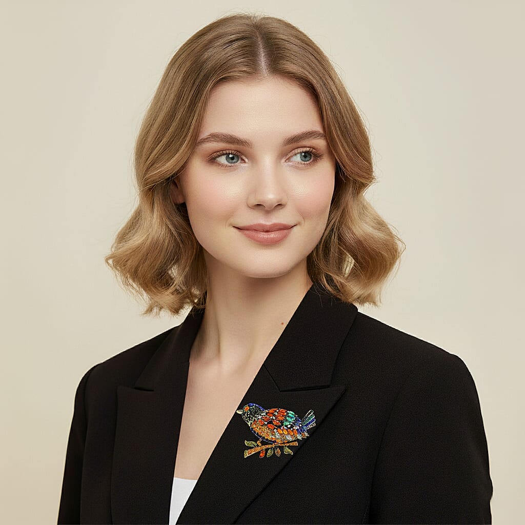 Austrian Multi Color Crystal Bird  Brooch  0.010  Ct.