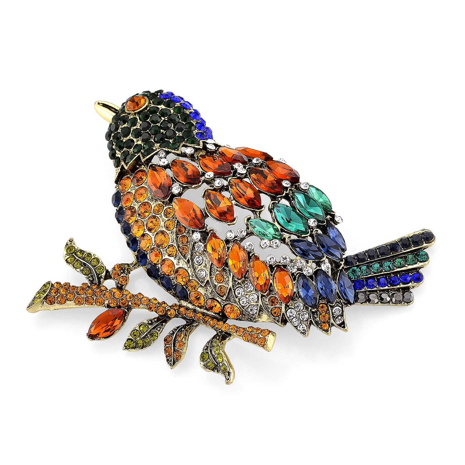 Austrian Multi Color Crystal Bird  Brooch  0.010  Ct.