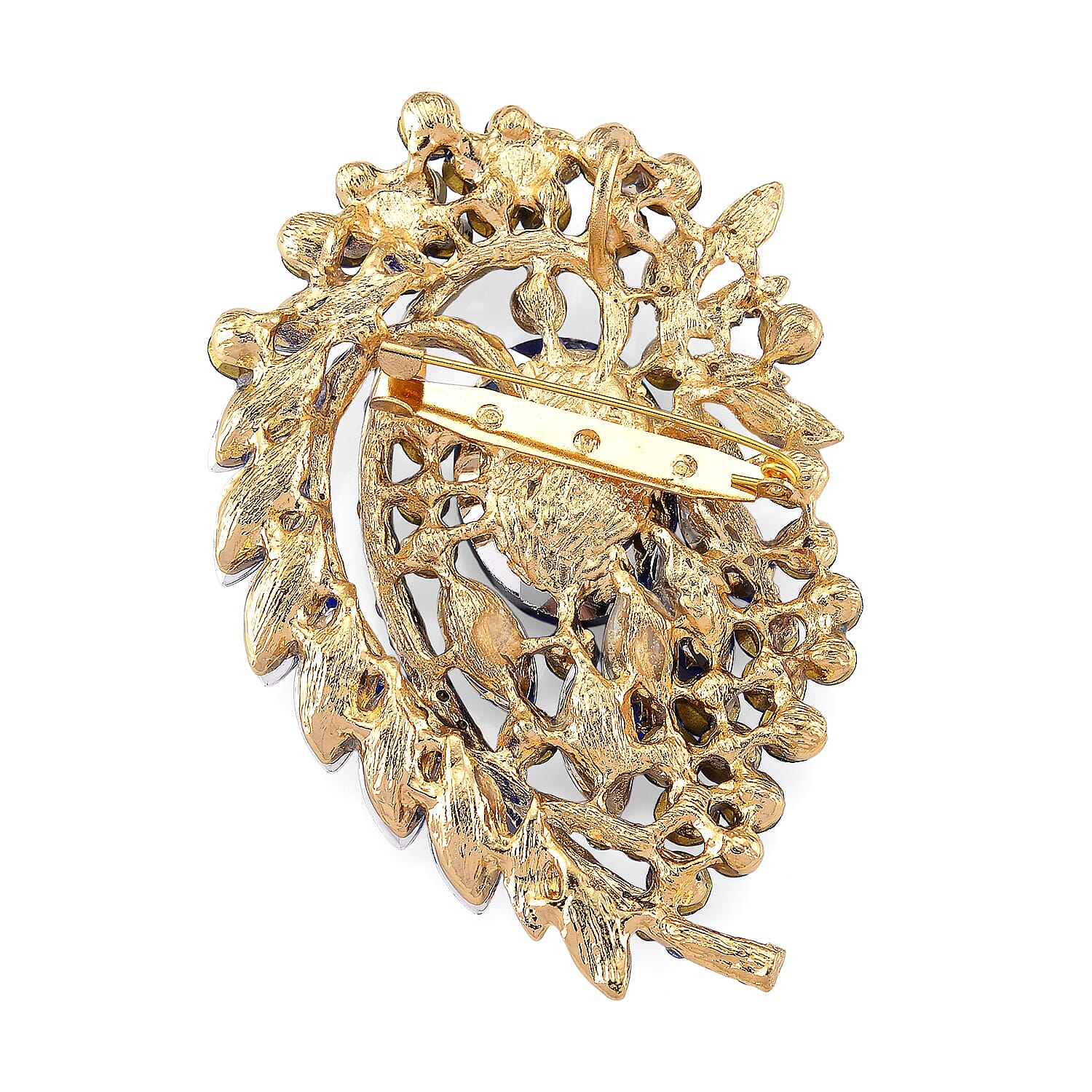 Austrian Blue Crystal & Blue Magic Colour Crystal Brooch Cum Pendant in Gold Tone