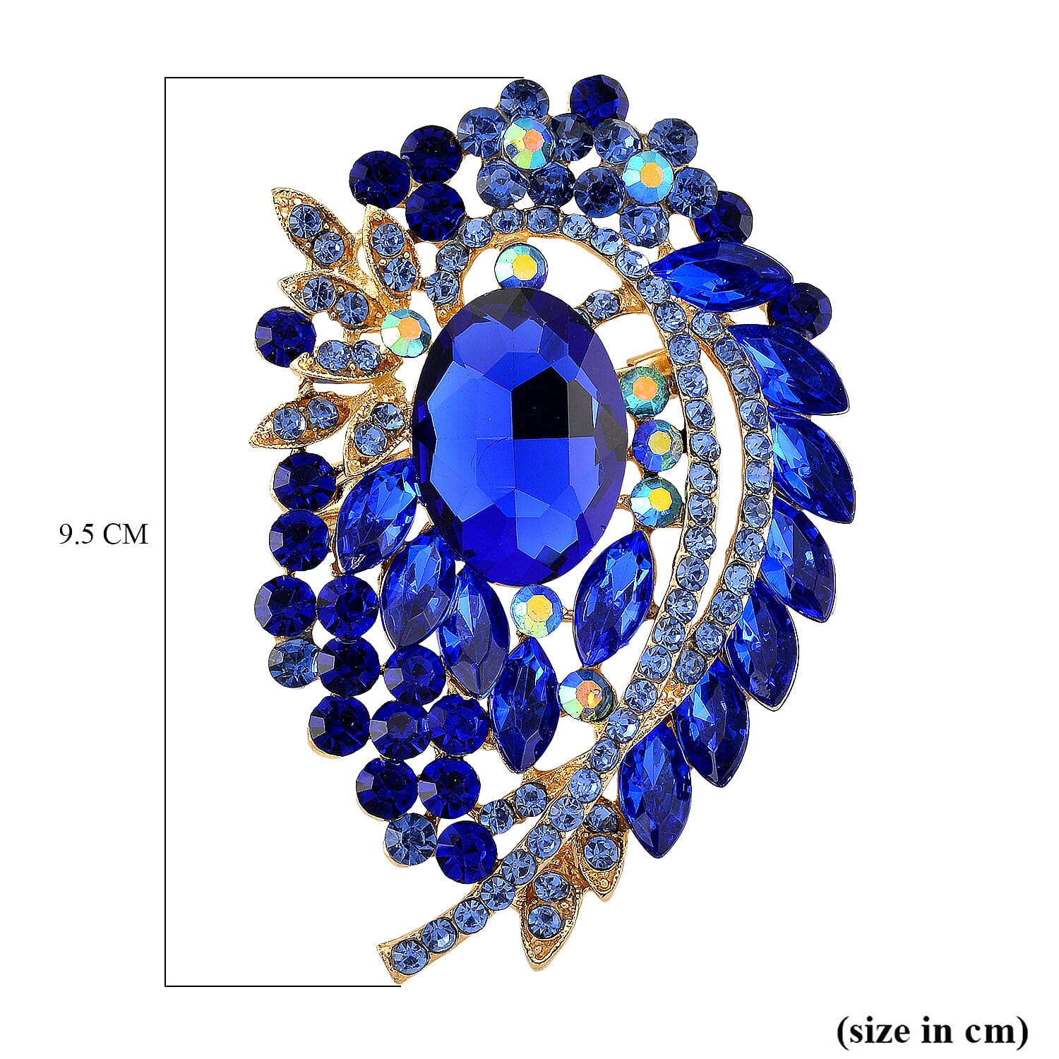 Austrian Blue Crystal & Blue Magic Colour Crystal Brooch Cum Pendant in Gold Tone