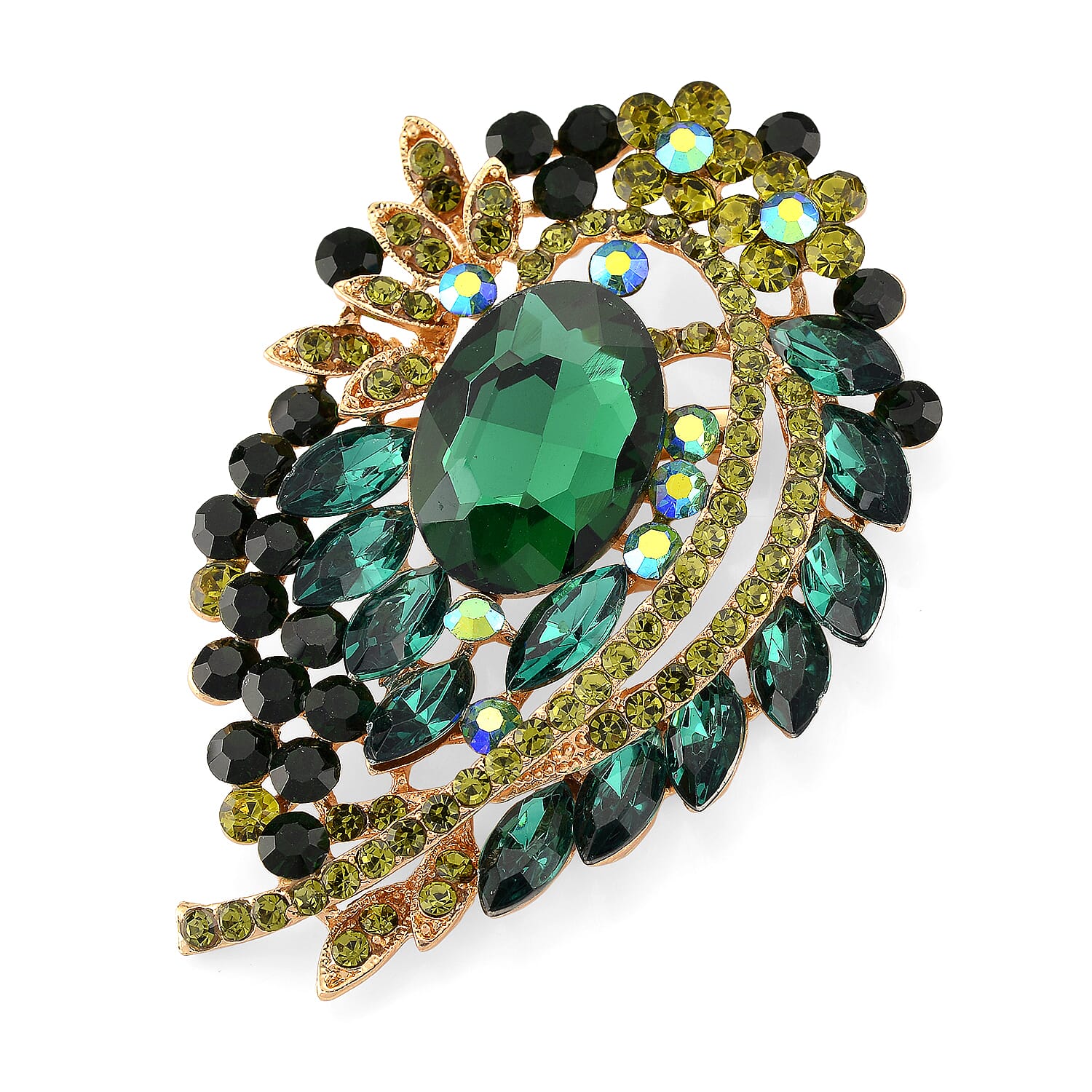 Austrian Green Crystal & Green Magic Colour Crystal Brooch Cum Pendant in Gold Tone