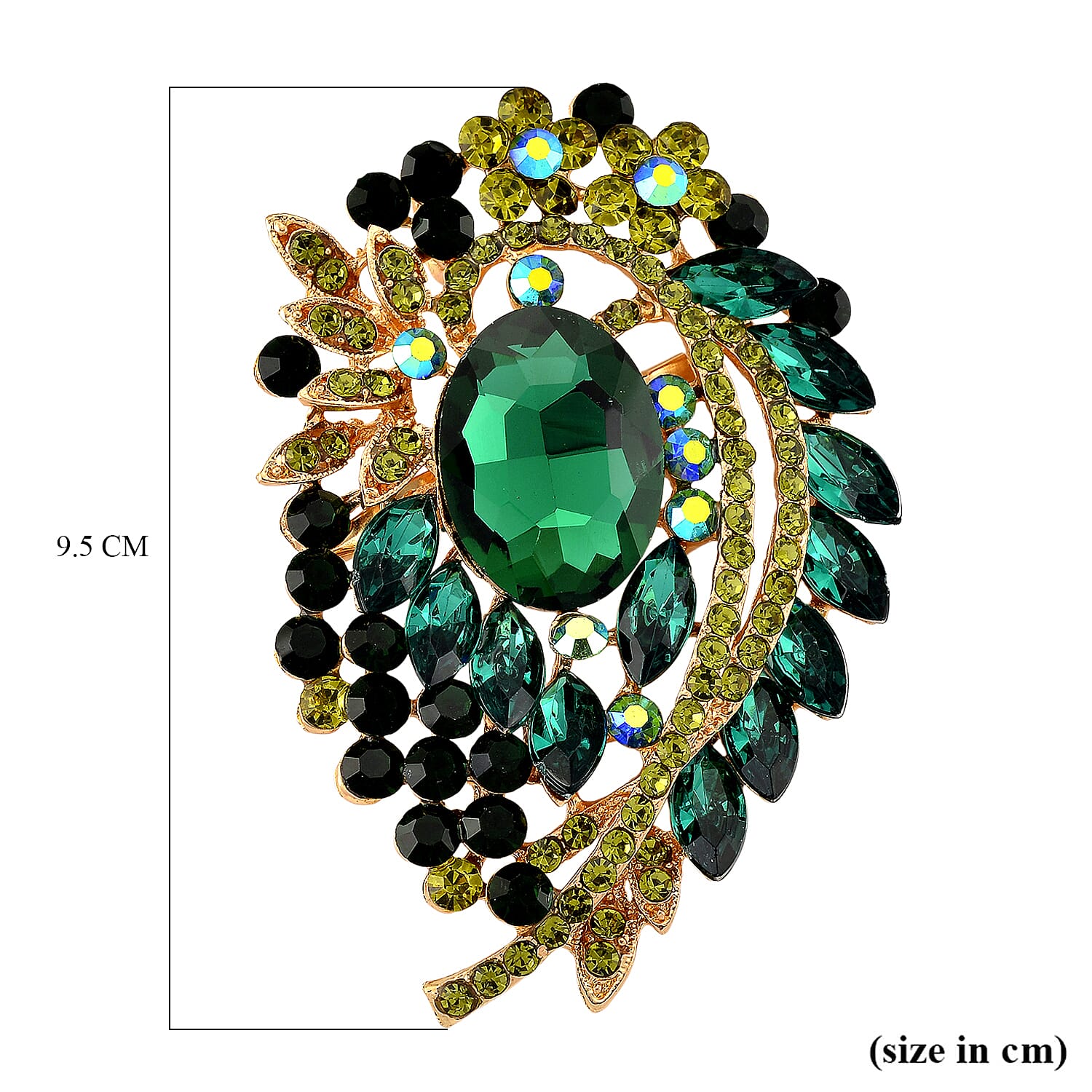 Austrian Green Crystal & Green Magic Colour Crystal Brooch Cum Pendant in Gold Tone