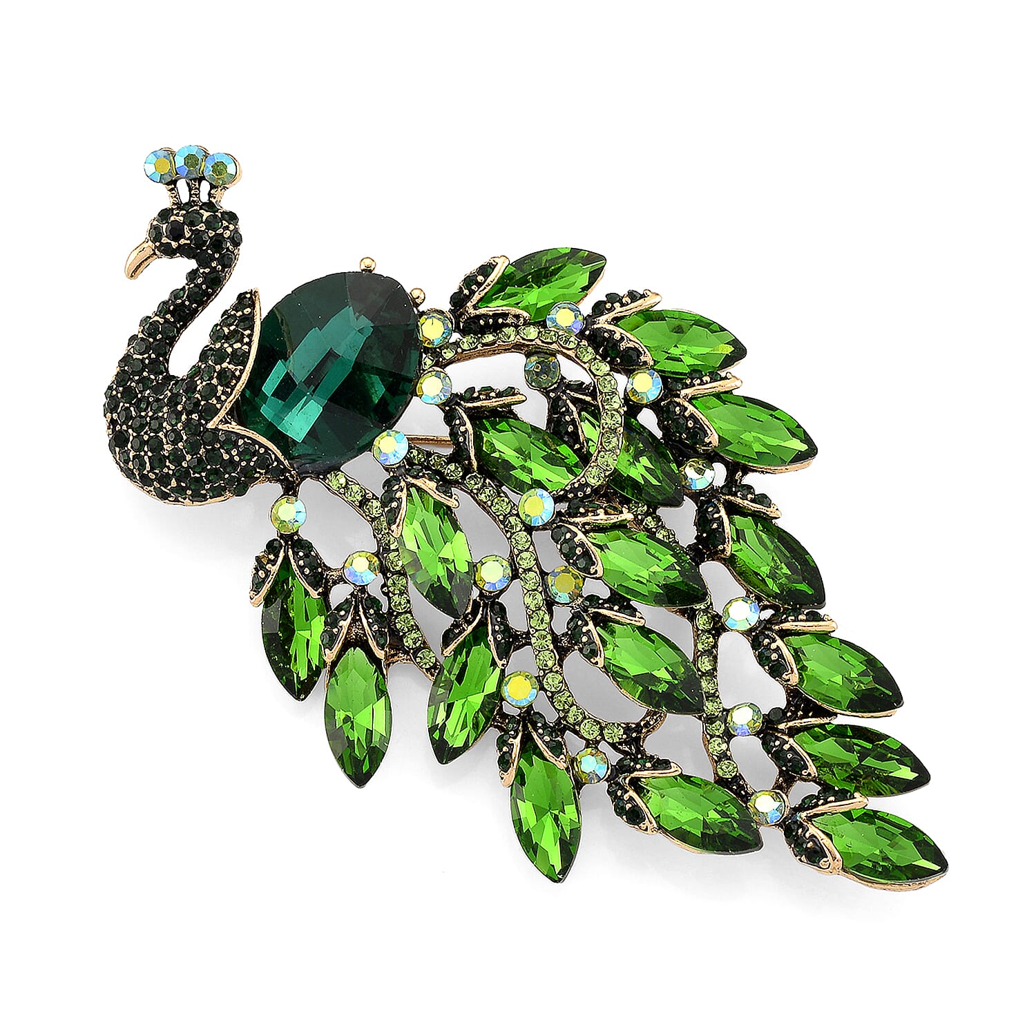 Austrian Green Crystal & Green Magic Color Crystal Peacock Brooch