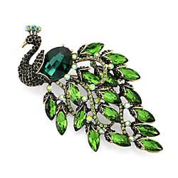 Austrian Green Crystal & Green Magic Color Crystal Peacock Brooch