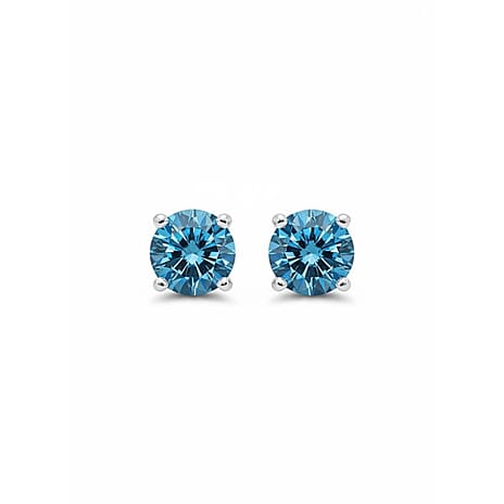 Luxuriant Lab Grown Blue Diamond SGL Certified (VS FANCY INTENSE BLUE) Earrings with Push Back in Rhodium Overlay Sterling Silver 1.00 Ct.